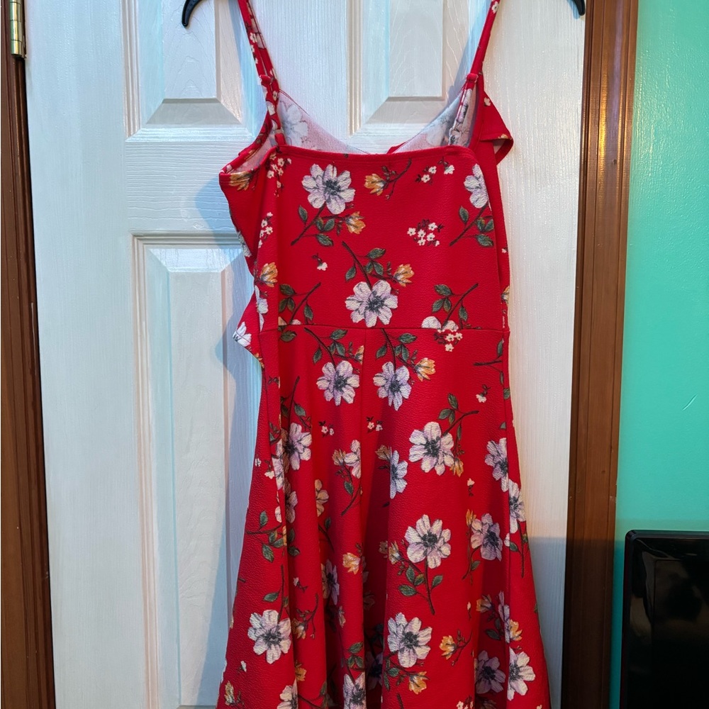 Floral Red Ruffle Dress - Picture 2 of 3